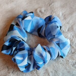 3/$20 Geometric Print Hair Scrunchie in Shades of Blue